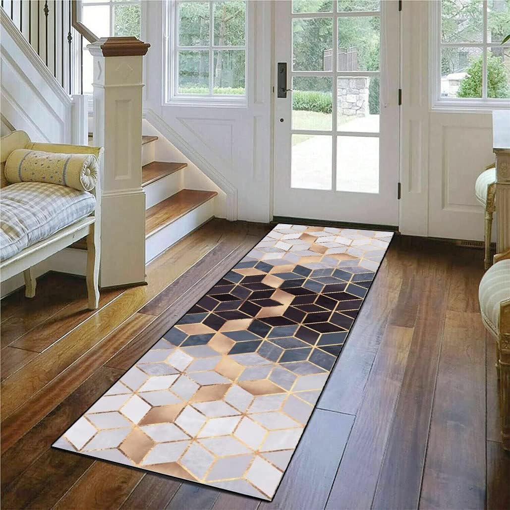 Runner Rugs for Hallway Gray 2'X3' Geometric Non-Slip Washable Kitchen Long Carpet, Indoor Corridor Short Pile Entrance Decor Mat