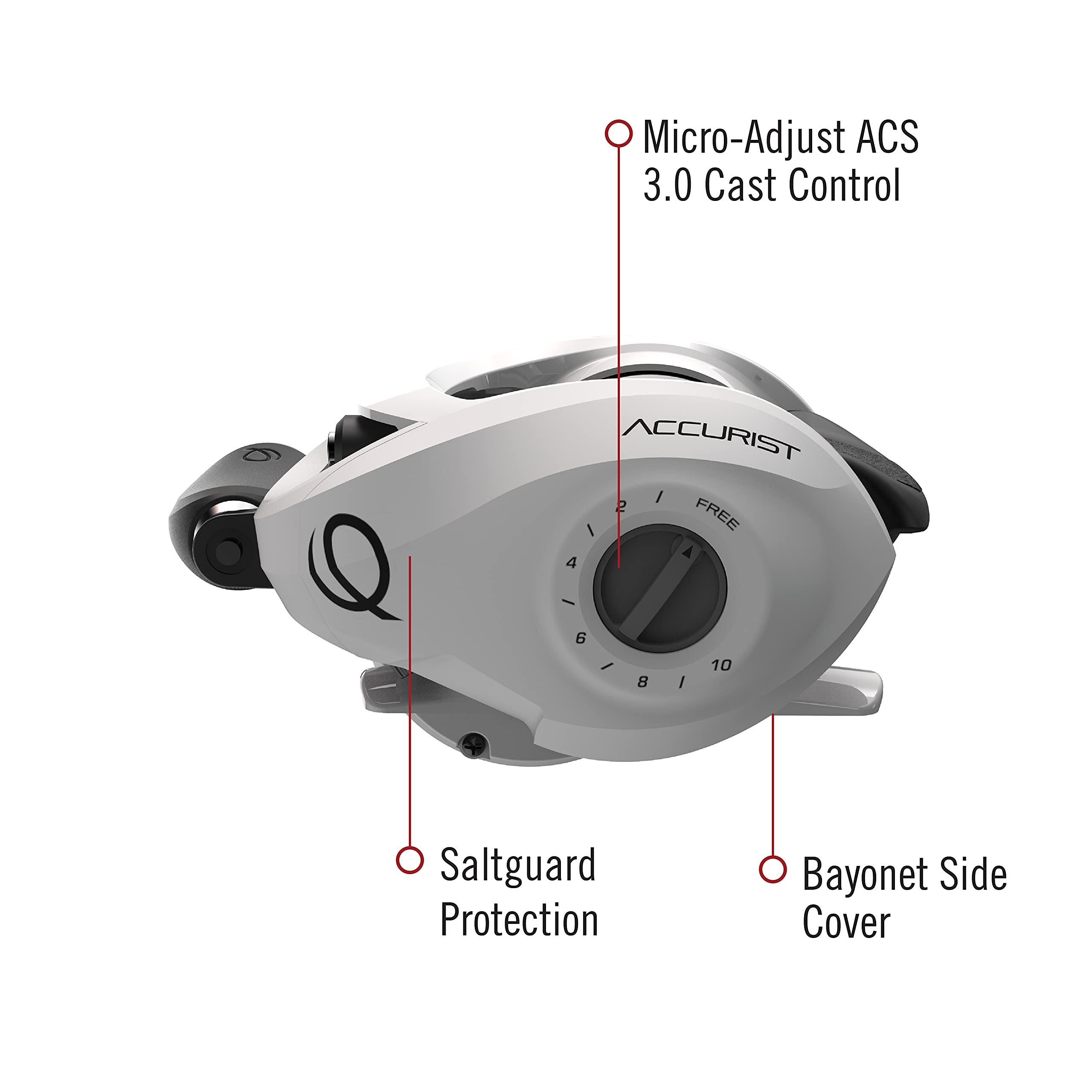 Quantum Accurist Baitcast Fishing Reel, Size 100 Reel, Oversized Non-Slip Handle Knobs and Continuous Anti-Reverse Clutch, One-Piece Aluminum Frame