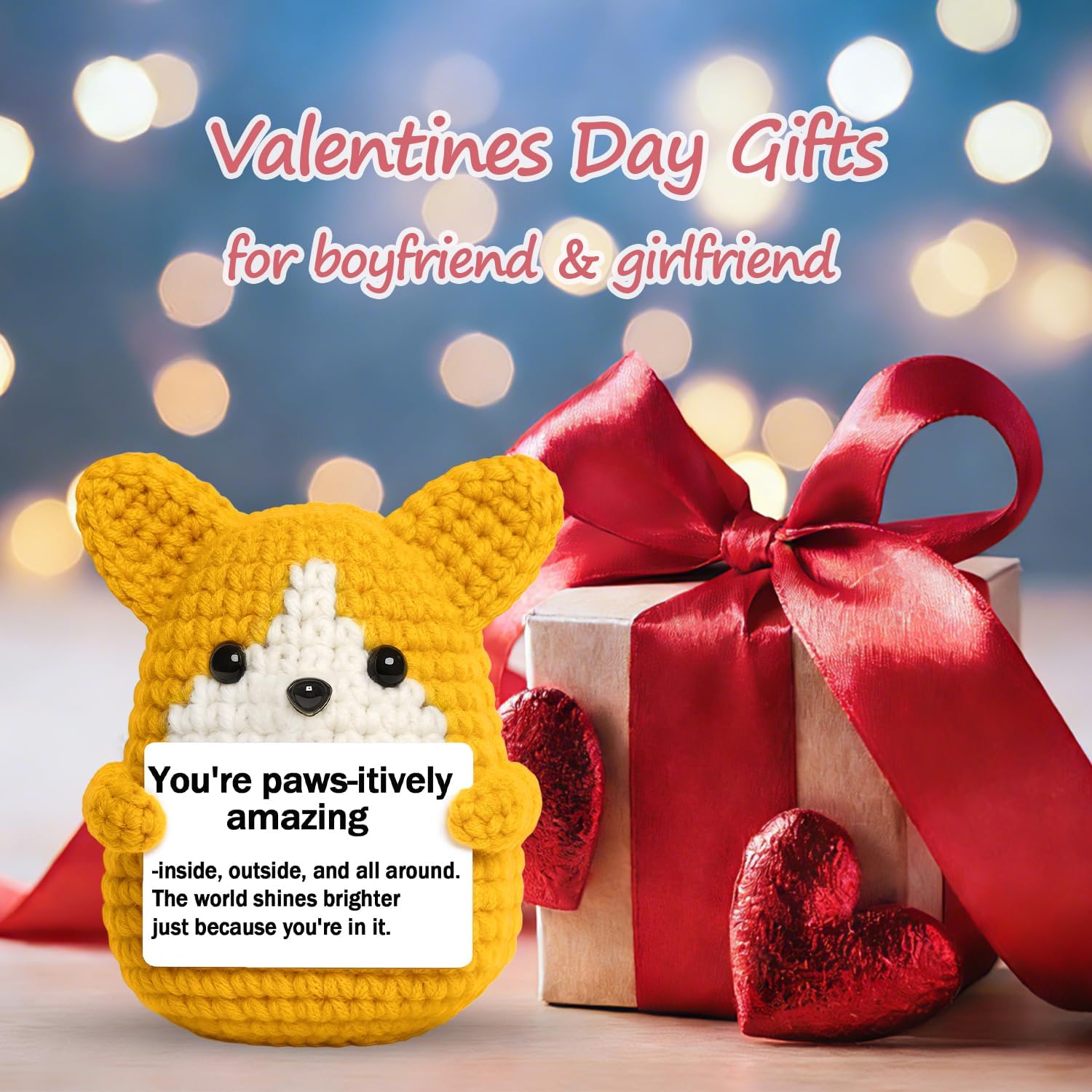 Mini Crochet Corgi Gift for Valentines Day Women Men,Emotional Support Inspirational Crochet Dog Stuffed Birthday Gift for Dog Lover Friends,Handmade Positive Puppy Desk Decor - Image 4