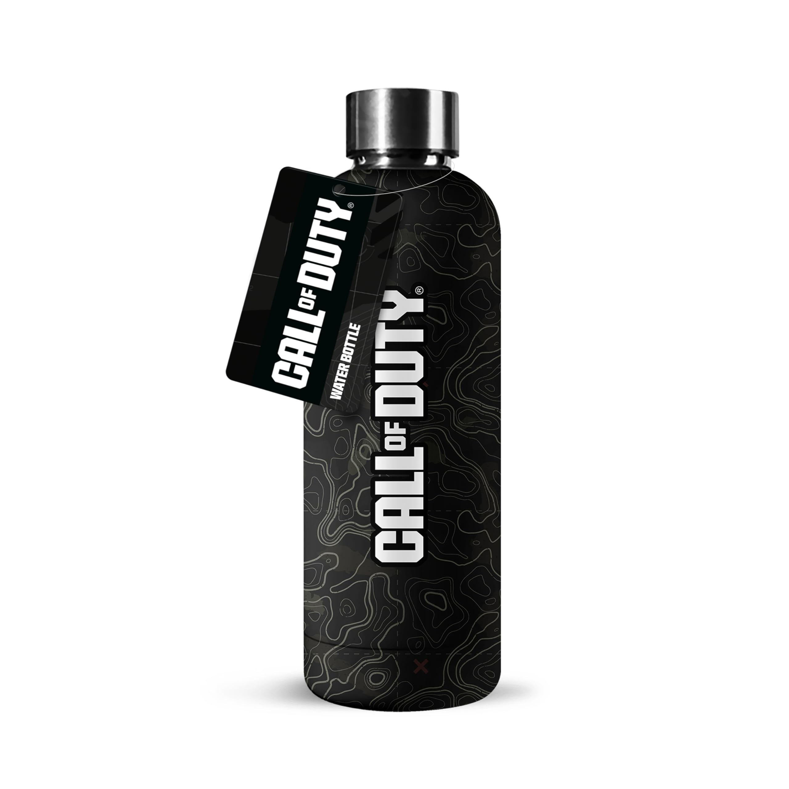 Call of Duty Stainless Steel Water Bottle, 750ml Insulated Metal Bottle, Leak-Proof Lid, Matte Black Topographic Design, BPA-Free, Keeps Drinks Hot & Cold