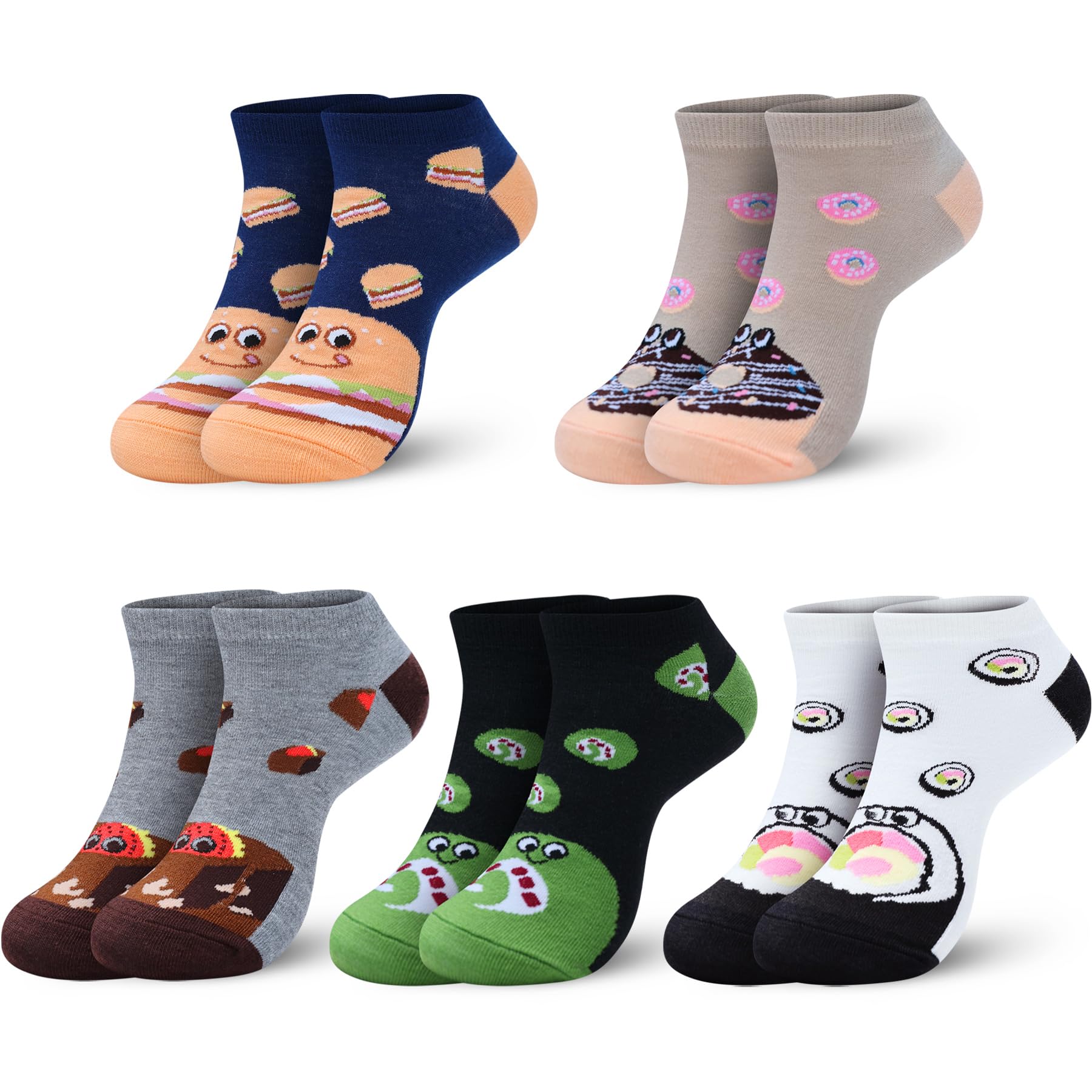 Sporzin Sneaker Socken Damen 39-42 & 35-38, 10 Paar Bunte Lustige Baumwolle Socken für Sneaker Damen mit Fersen-Motiv Stickerei, Alltag und Sport