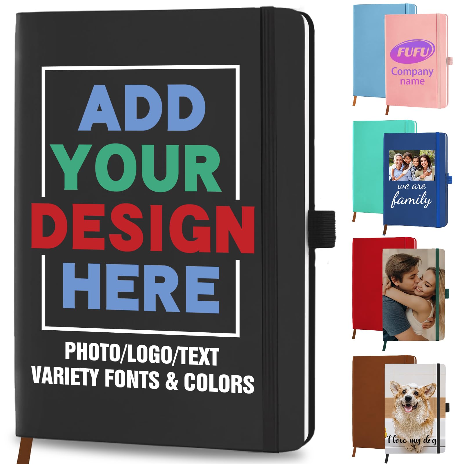 SIMIEEK Personalised Leather Notebook Custom Journal with Printed Photo Name Text Logo, Customised Birthday Office Business Gifts for Women Men Students Teacher
