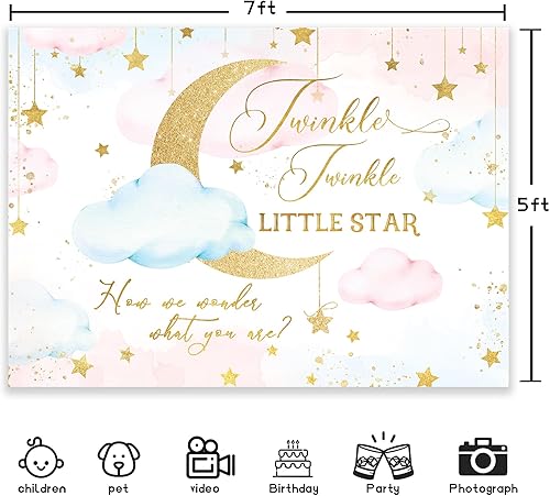 Miniatura 6 de Newsely Twinkle Twinkle Little Star - Telón de fondo para revelación de género, 7 pulgadas de ancho x 5 pulgadas de alto, fotografía de niño o niña,