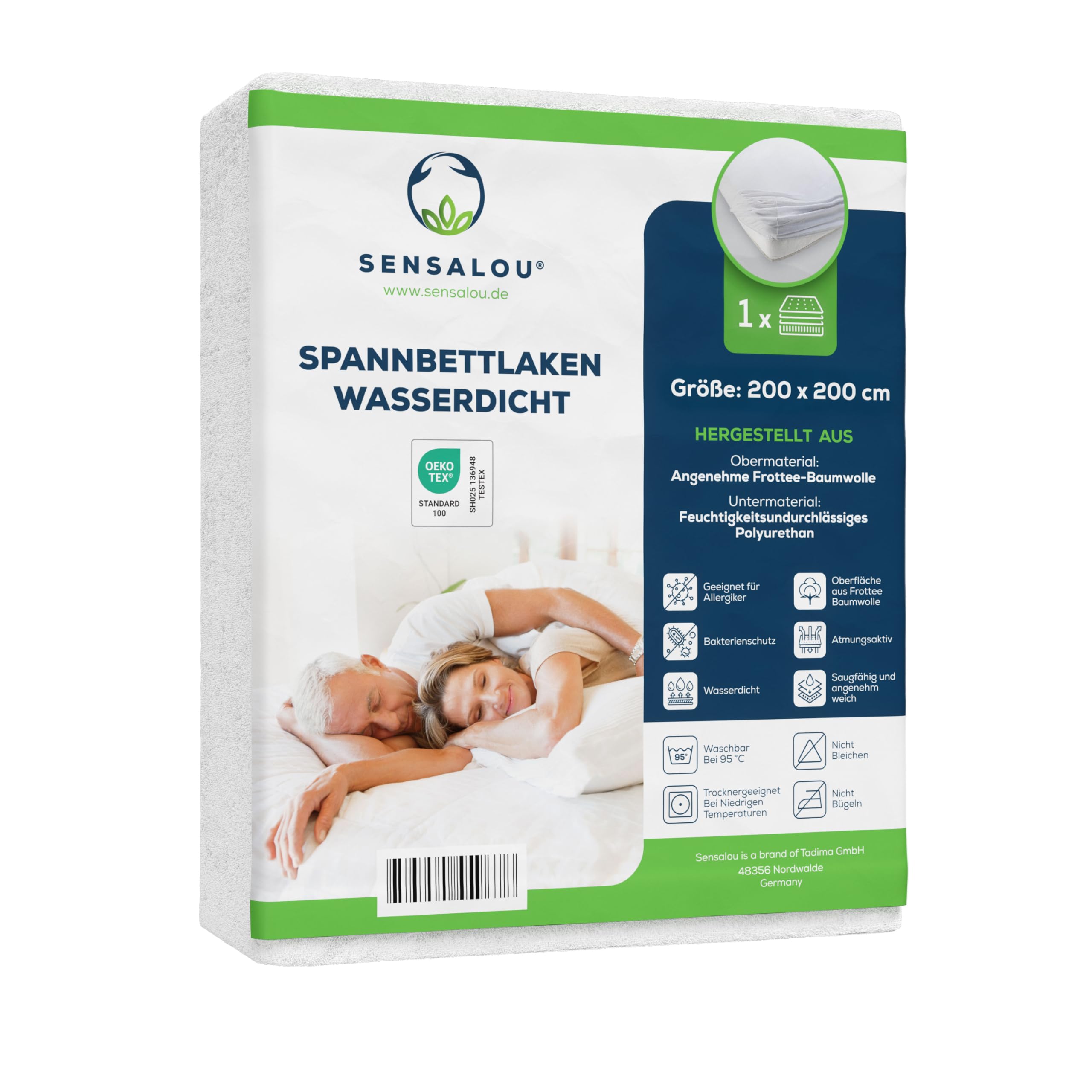 Sensalou Waterproof Fitted Sheet 200x200 cm, Silent & Breathable Mattress Protector for Double Bed, Washable At 95 °C