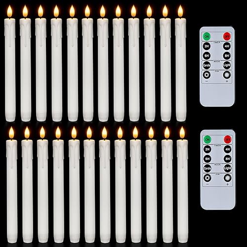 Miniatura 11 de Homemory 12 velas cónicas de plástico sin llama con control remoto temporizador regulador, candelabros LED marfil con luz de llama parpadeante