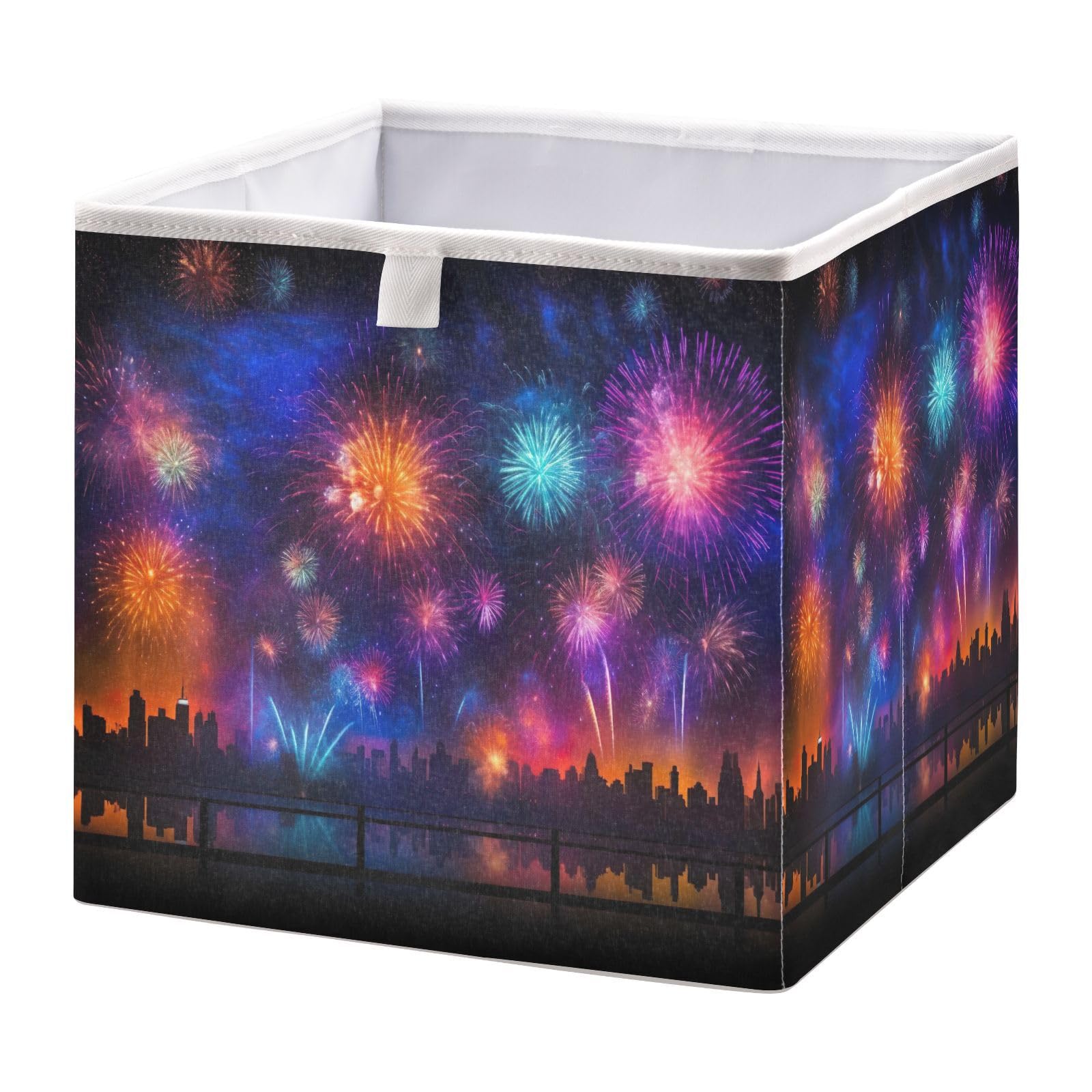 Kigai City Fireworks Cube Storage Bins - 11x11x11 in Large Foldable Cubes Organizer Storage Basket for Home Office, Nursery, Shelf, Closet
