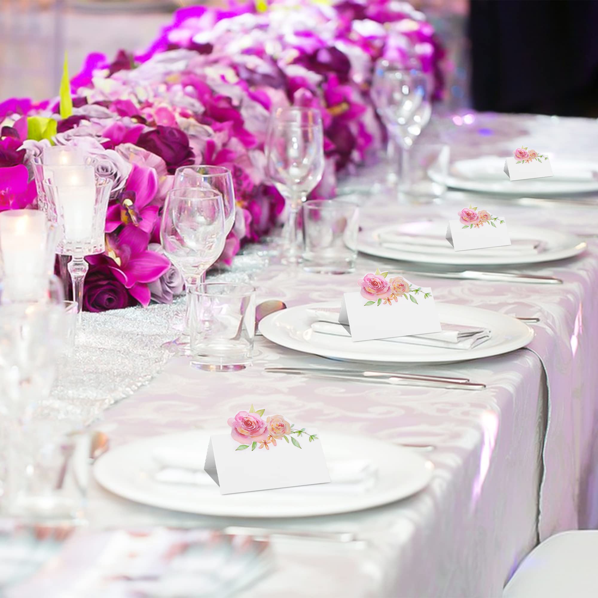 60 tarjetas de lugar florales para boda, tienda de campaña pequeña, tarjeta de nombre, mesa para banquetes, cenas, fiestas, baby shower, bodas, 3.5 x 2 pulgadas