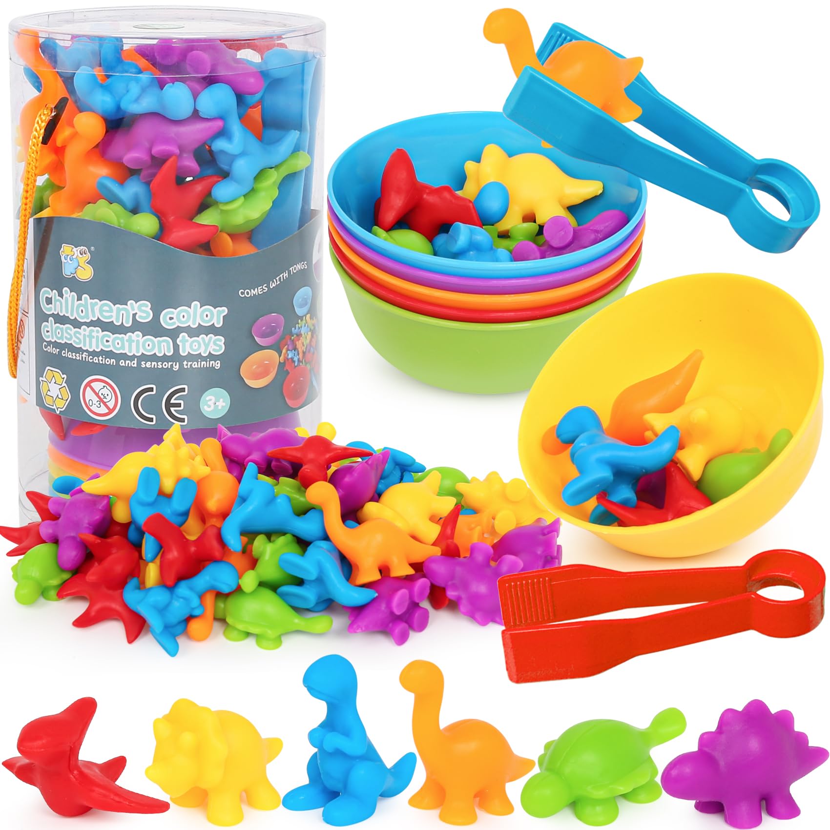 Dinosaur Toys,Color Sorting Toys for Toddlers,Montessori Education Learning Toy,Toddler Activities Sensory Training & Counting Games for 3 Year Old Boys Girls