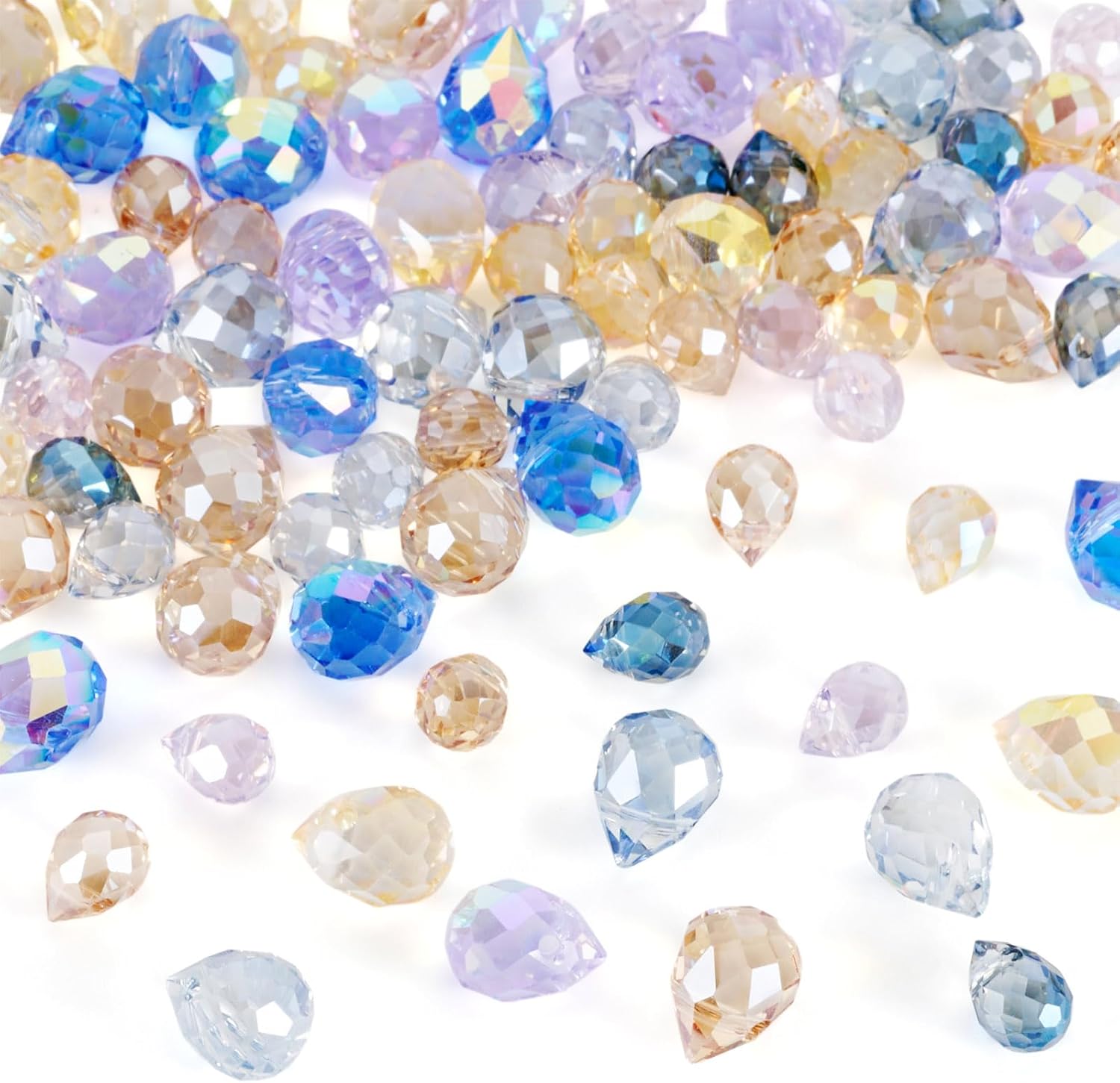 Cheriswelry 100Pcs Teardrop Faceted Glass Beads Top Drilled Crystal Loose Spacer Beads Christmas Craft Bead 8-11mm for DIY Crafts Necklace Bracelet Earring Making Party Wedding Decor - Image 7