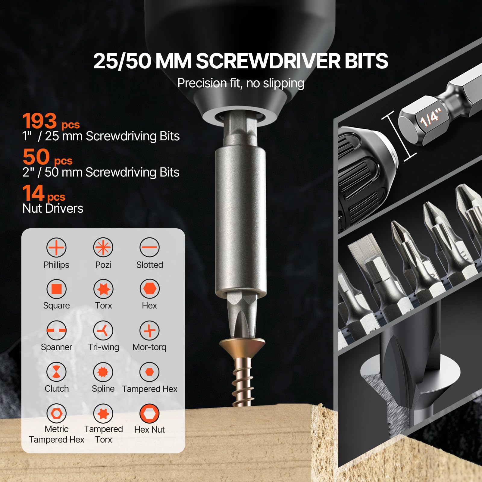 VEVOR Set di Punte da Trapano 318 Pezzi, Set di Punte da Trapano e Cacciavite, Set di Punte da Cacciavite Adatte per Foratura di Metallo, Kit Combinato Assortiti in Custodia per Trasporto Organizzata