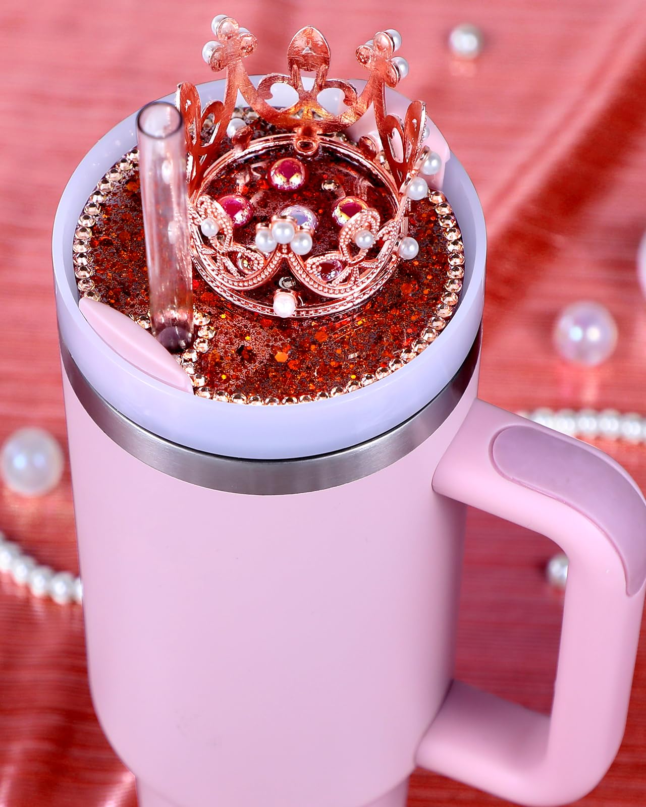 Toykee Lid Name Plate Topper for Stanley Cup 40 30 oz - Crown Cute Decoration Accessories for Tumbler, Water Bottle Glitter Decor for Women Girls