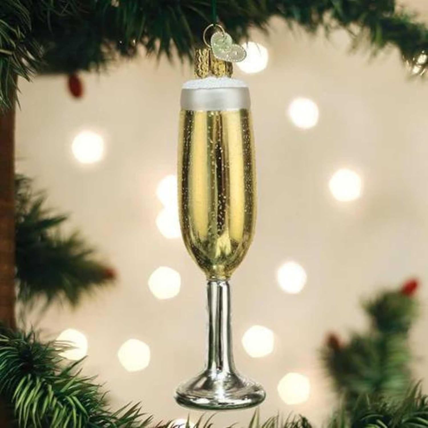 Old World Christmas Champagne Flute Glass Blown Ornament for Christmas Tree, Handcrafted Holiday Decoration, Adult Beverages Collection