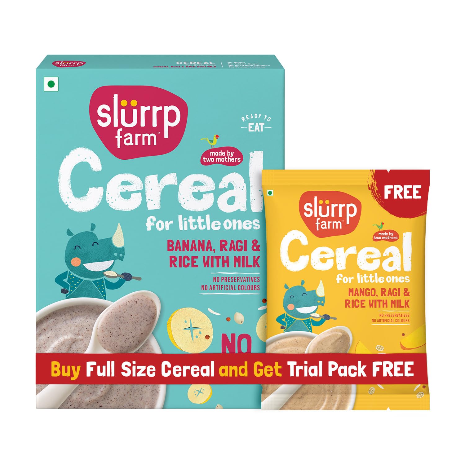 Sponsored Ad - Slurrp Farm No Added Sugar Instant Cereal | Ragi, Rice and Banana with Milk | Free Mango Cereal Trial Pack | 200g + Free 50g