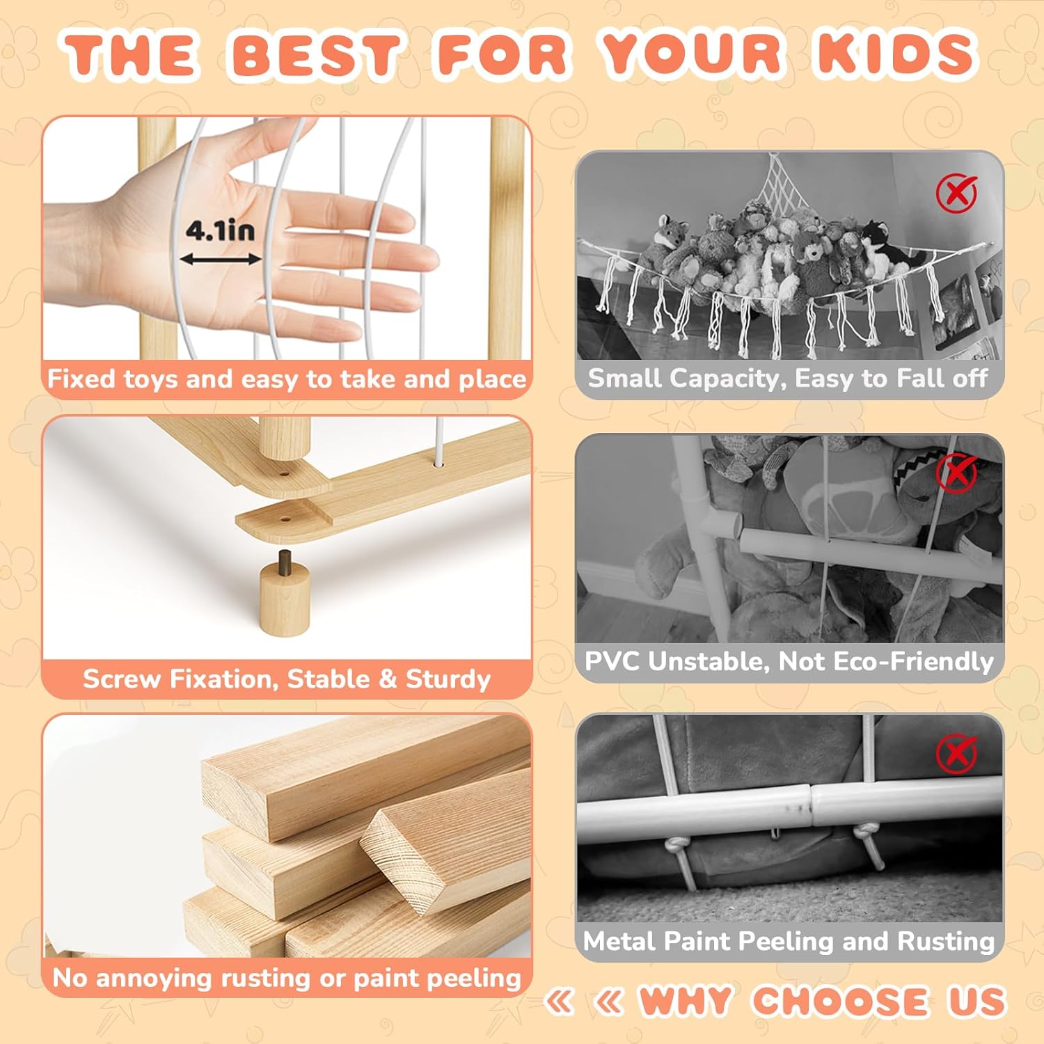 TOPMELON Stuffed Animal Zoo Storage, Cute Wooden Toys Tower for Kids, Large Capacity Plush Toy Organizer Holder for Playrooms & Children's Room (16.8″ x 16.8″ x 53.6″) - Image 5