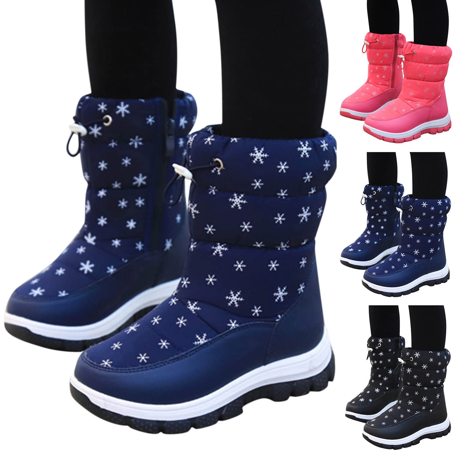 Botas niños fácil Poner Invierno niños Botas de Nieve para niños y niñas Gruesas Antideslizantes e Impermeables Botas de Media con Cremallera Lateral Color Estampado de Nieve (30 Little Child)