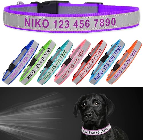 Miniatura 9 de Collar reflectante personalizado para perro, nombre y número de teléfono bordado personalizado para mascotas con hebilla de nailon ajustable en 5