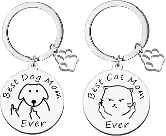 2pcs Dog Mom & Cat Mom Keychains Funny Pet Gifts