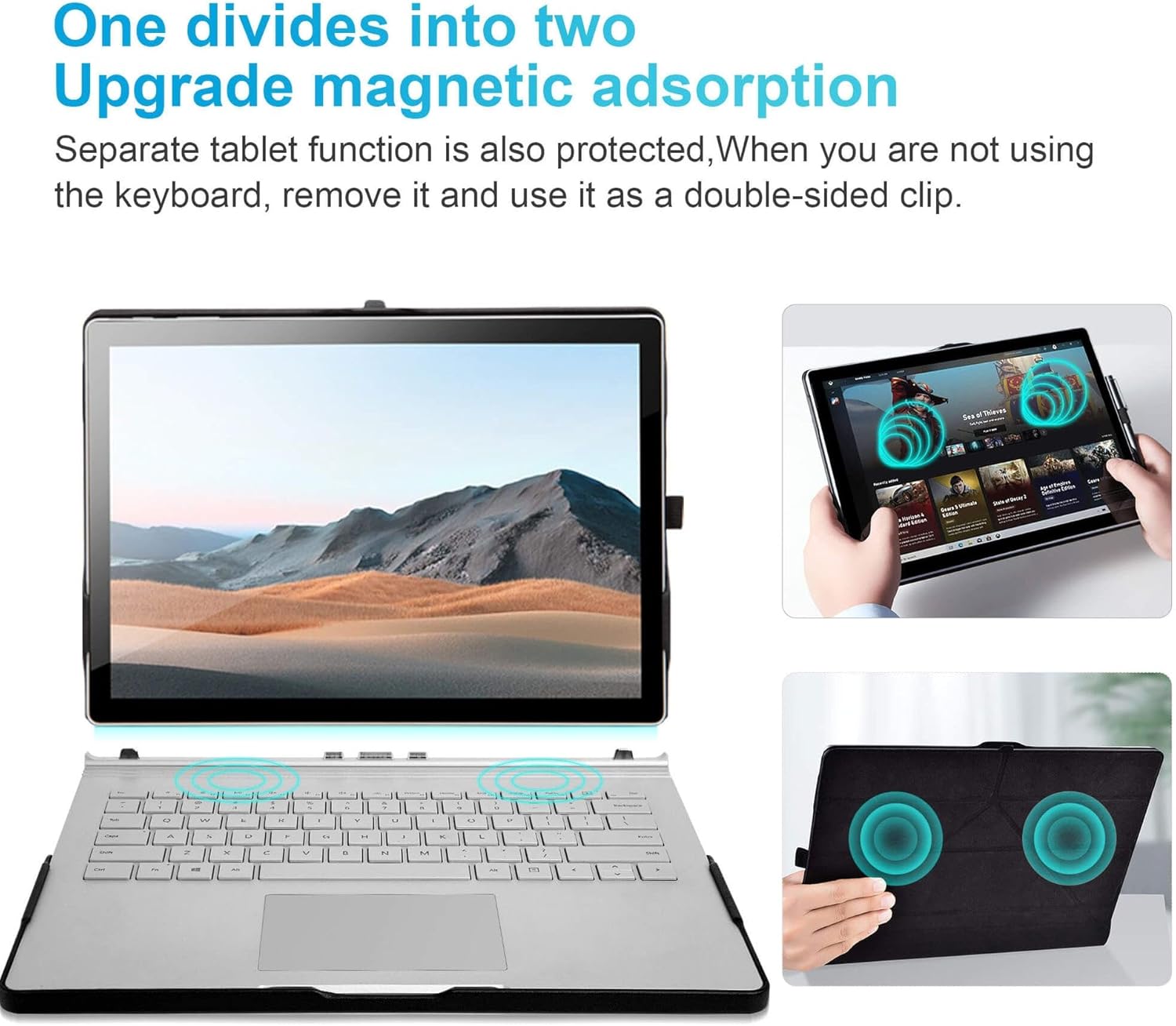 Surface Book 3/2 13.5" (i7 CPU) Versatile Detachable 2-in-1 Magnetic Foldable Adjustable Stand Synthetic Leather Folio Flip Case - Black