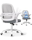 Ergonomic Mesh Office Chair for Home Office, Flip-Up Arms, Breathable Mesh Back & Thick Seat Cushion, Swivel Rolling Computer Desk Chair – BIFMA Certified, Supports 300 lbs (White Frame/Gray Seat)