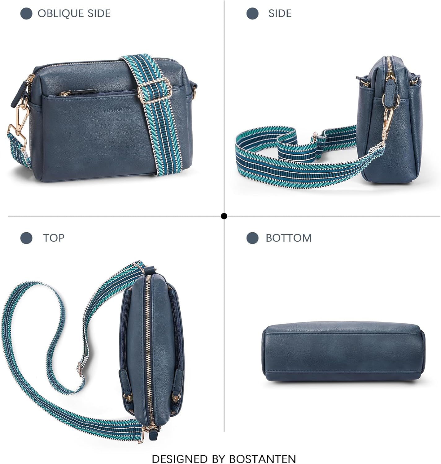 BOSTANTEN Small Crossbody Purse for Women Triple Zip Cell Phone Leather Handbag with Colored Shoulder Strap - Image 7