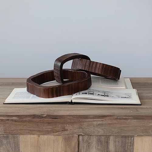 Miniatura 2 de Creative Co-Op Cadena decorativa de madera de acacia de gran tamaño de 22 pulgadas con 3 eslabones, acabado de nogal