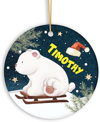 Adorno de oso polar personalizado de Navidad, adorno de oso polar con nombre personalizado, regalo para árbol de Navidad 2023, adorno de oso polar