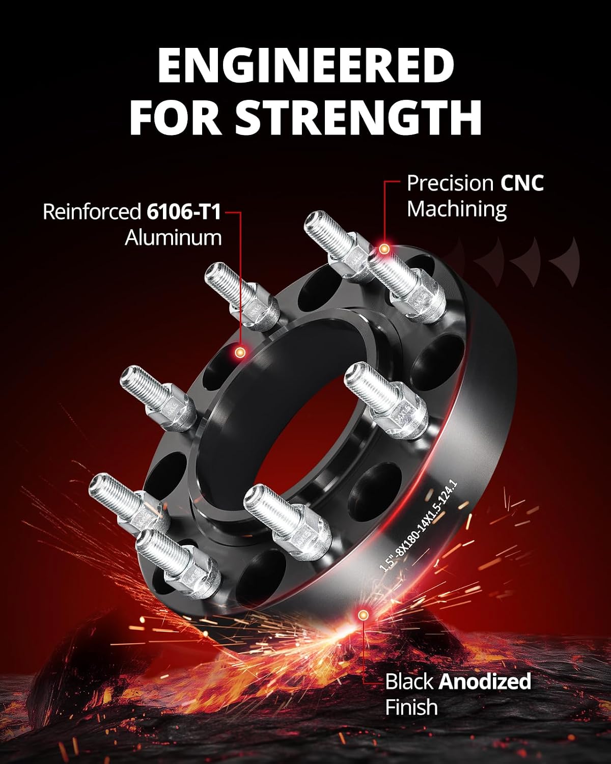 EVIL ENERGY 8x180 Wheel Spacers 1.5" for Chevy Silverado 2500 2011-2018, 124.1 mm Hub Bore Hubcentric Wheel Spacers with Lip 8 Lugs, M14x1.5 Studs Black 2 pcs