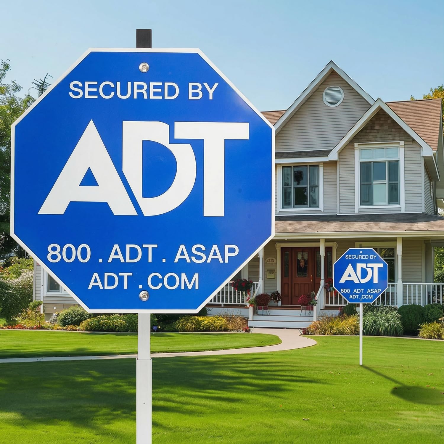 2PCS- ADT Security Sign 28“ Yard Security Warning Signs with Stakes, Deter Burglars & Protect Your Home 10 Pcs ADT Window Stickers Aluminum Alloy Sign for Outdoor Use