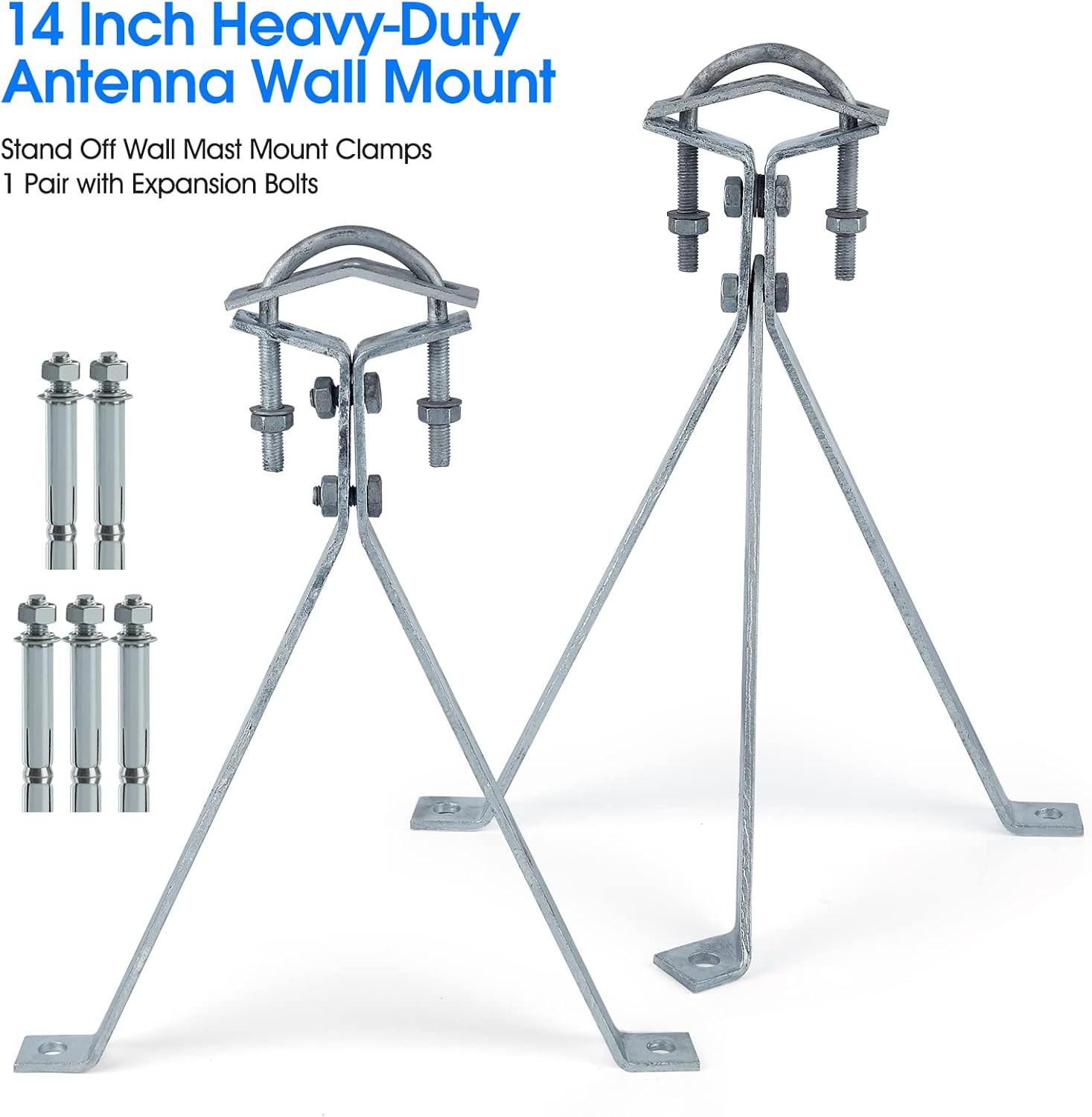 Heavy-Duty Antenna Wall Mount,Windproof Stand Off Wall Mast Mounting Clamps,1 Pair with Expansion Bolts(1 Pair Mount (3-Leg + 2-Leg), 14 Inch) - Image 2