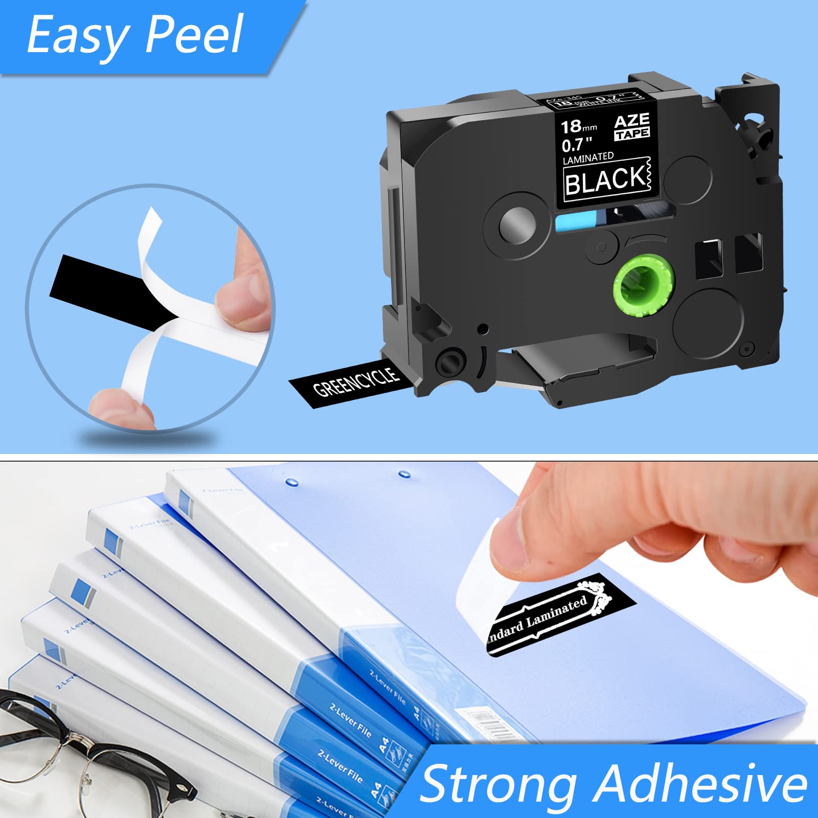 GREENCYCLE 4 Pack TZe-345 Label Tape - 0.7 Inch White On Black Laminated Tape For Brother P-touch Printers