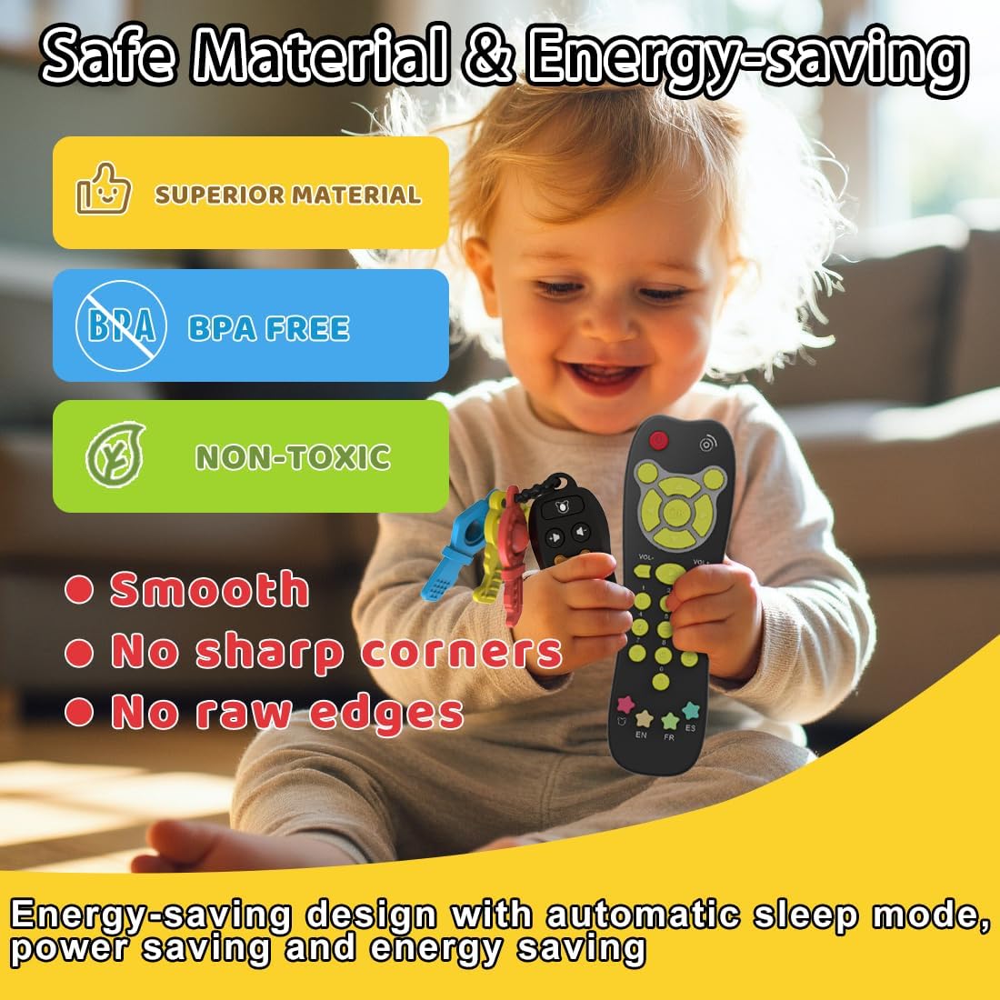 Baby Toy Car Keys Baby Remote Control Toy Set, Toddlers Pretend Toy Key and TV Remote with Sounds Lights Interactive Musical Sensory Learning Toys Gifts for Boys Girls Infant Age 6+ Months
