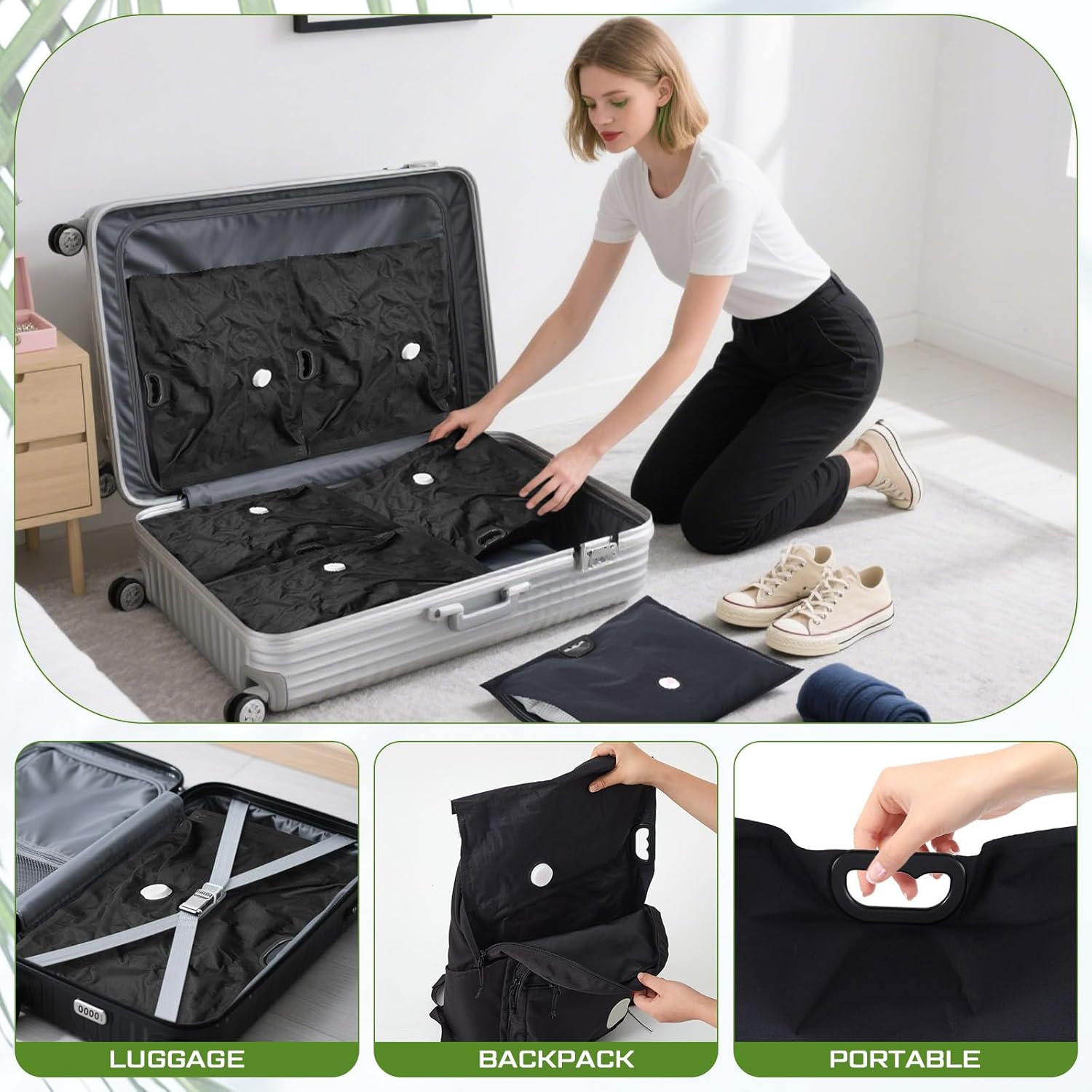 (エイスオービット) 布製真空バッグ 旅行用 ワイヤレスポンプ付き 再利用可能 防水 真空圧縮バッグ 持ち手付き キャリーオン 荷物