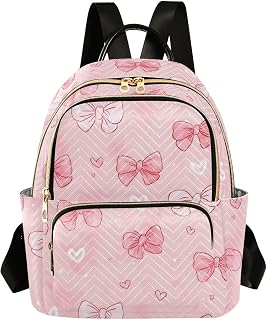 Travel Backpack for Women Fashion Casual Daypack Shoulder Bag,Medium Size-Pink White Bow Heart Pattern