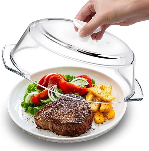 ACEPRUT - Cubierta de vidrio para salpicaduras de microondas con mango de cerámica y tornillo, 100% de grado alimenticio, sin plástico, sin BPA,