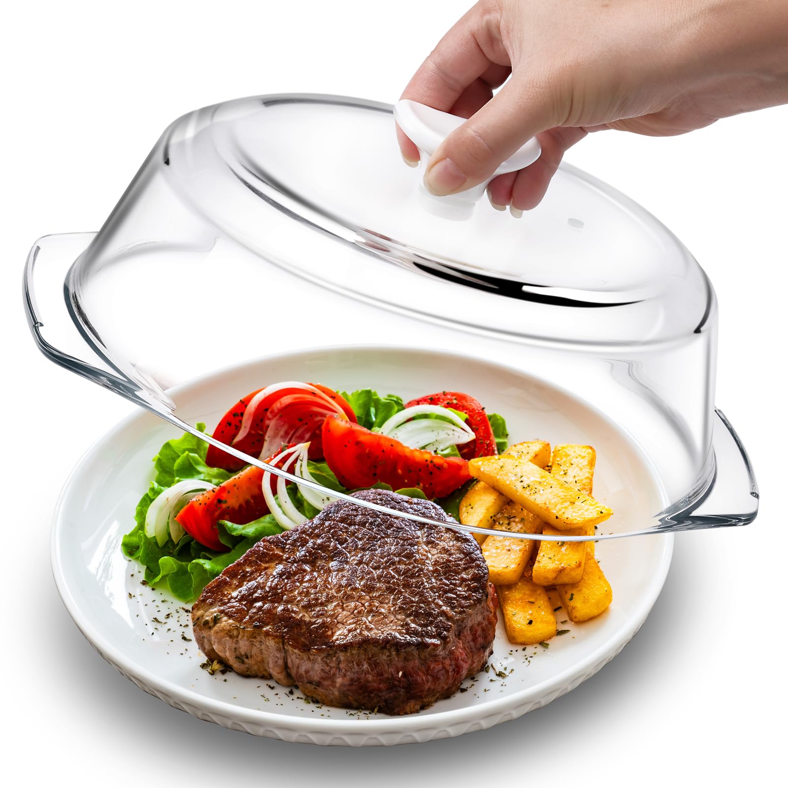 Glas-Mikrowellen-Abdeckung für Lebensmittel, mit Keramikgriff und Schraube | Plastikfrei, 100 % lebensmittelecht, BPA-frei, spülmaschinenfest