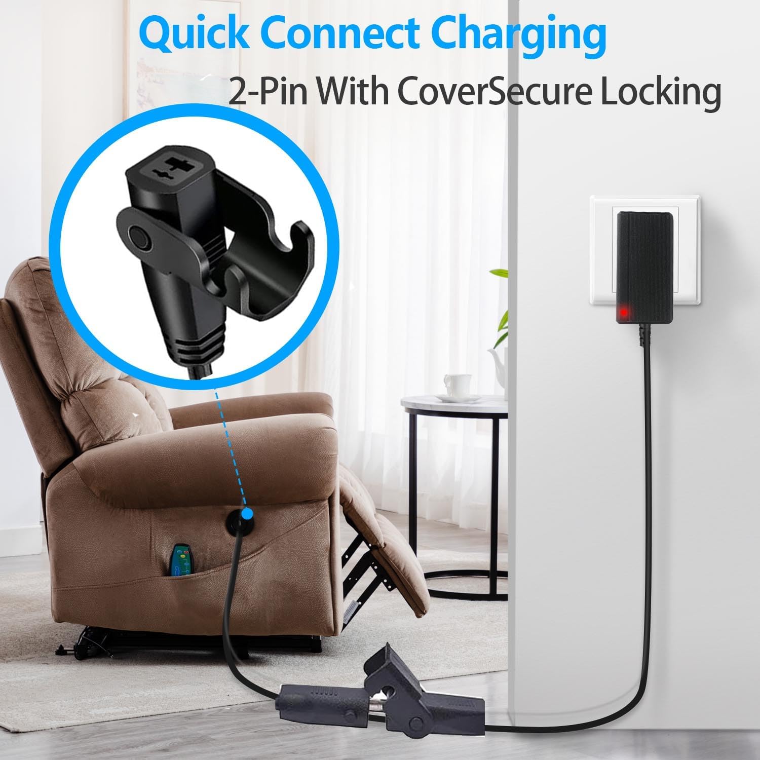 29V 2A AC/DC Power Adapter for Limoss Okin, Universal Recliners, Lift Chairs, Power Sofas and Adjustable Beds Power Supply Cord Replacement (Straight)