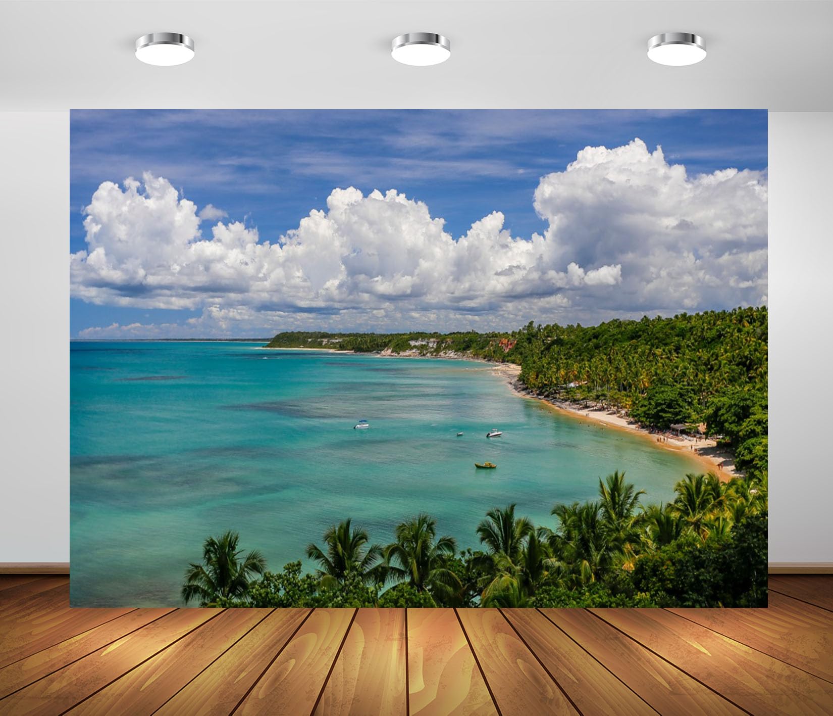 10x8FT (3x2.5m) Baia Tropicale Vista Dall'Alto Sfondo Fotografico | Costa Insulare Panoramica Fondale In Tessuto,Laguna Blu Foresta Di Palme,Per Feste Estive E Foto Delle Vacanze,Photo Booth