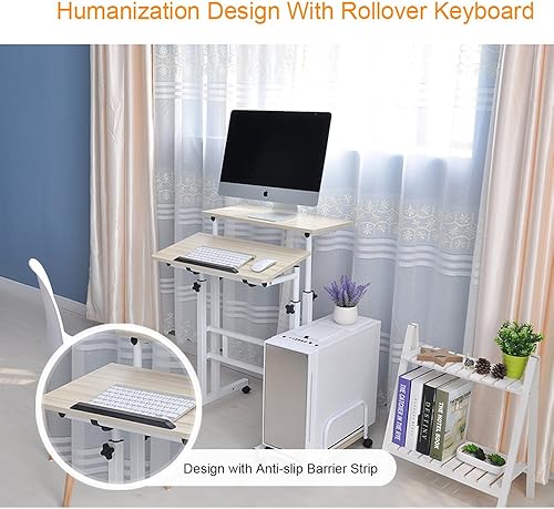 Vista 22 de soges Escritorio móvil de pie de altura ajustable, escritorio rodante para computadora de pie pequeño, estación de trabajo sobre ruedas, escritorio