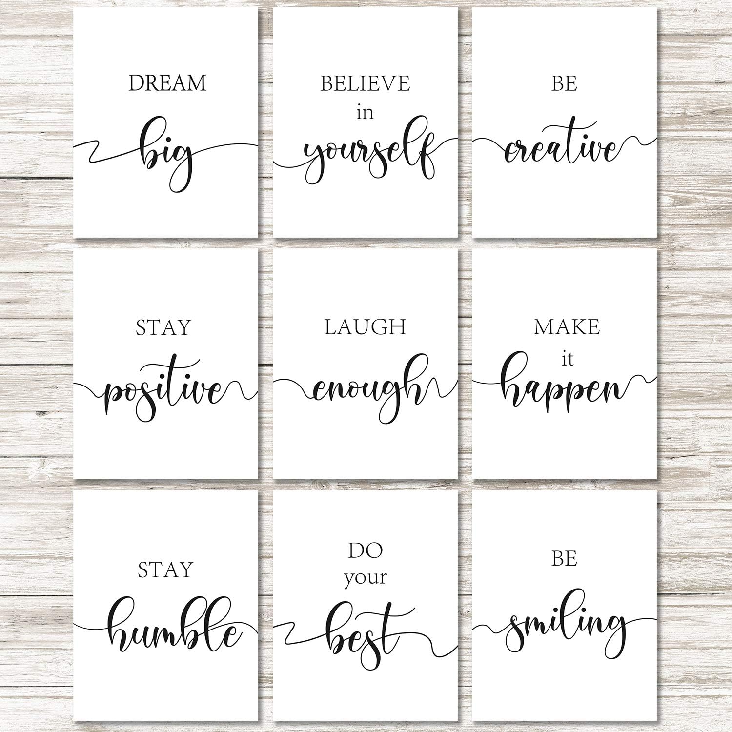 Outus 9pcs Inspirational Quote Wall Art Posters Motivational Quote Phrases Printed Art Poster Positive Posters Unframed for Office Decoration Living Room Home Black and White