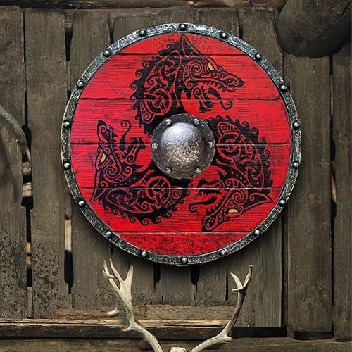 pulunto Escudo vikingo medieval de madera hecho a mano escudo listo para la batalla hecho a mano pintado a mano 157 pulgadas