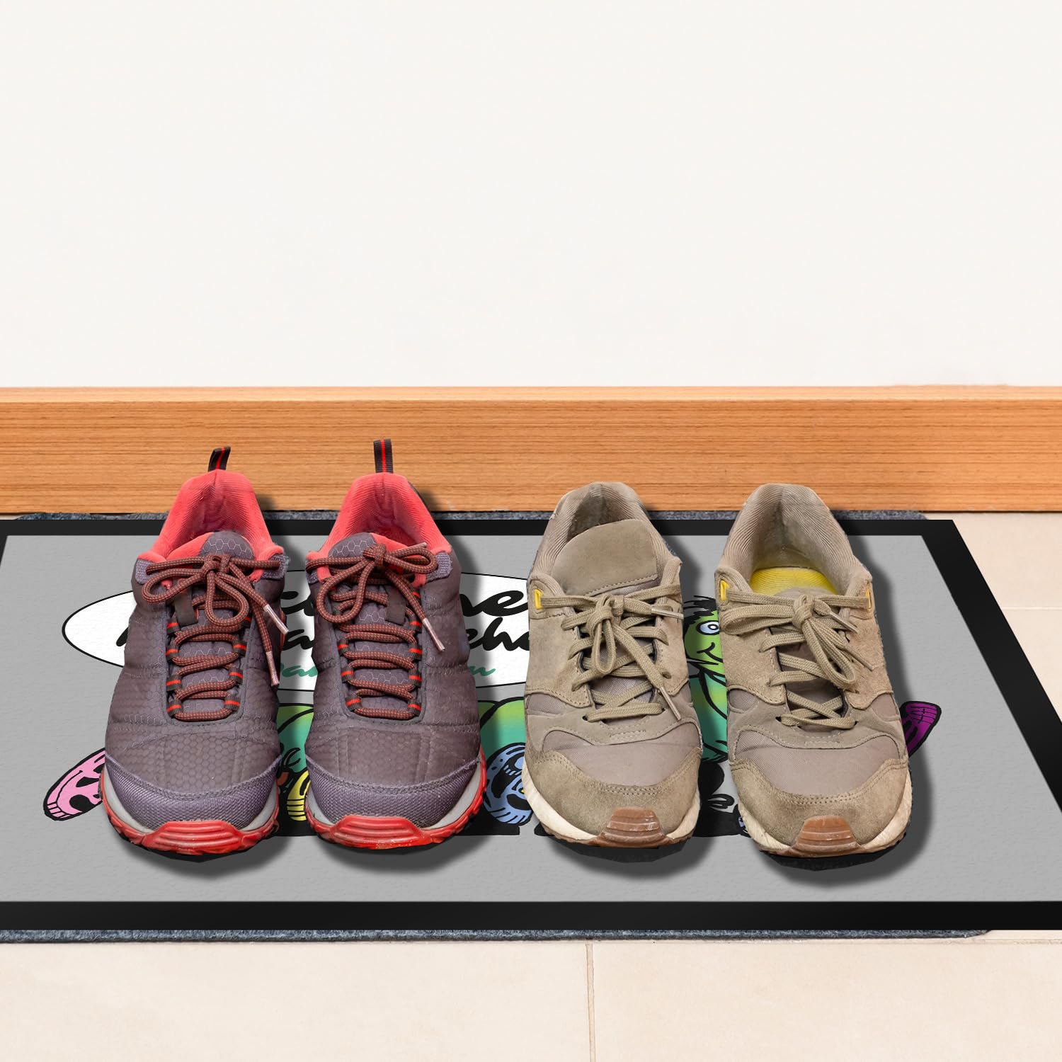 speecheese Tausendfüßler Fußmatte XXL in 50x75 cm mit Spruch Schuhe Bitte ausziehen - Dankeschön Perfekt für Haustüre und Hauseingang Turnschuhe Sneaker und High Heels ausziehen