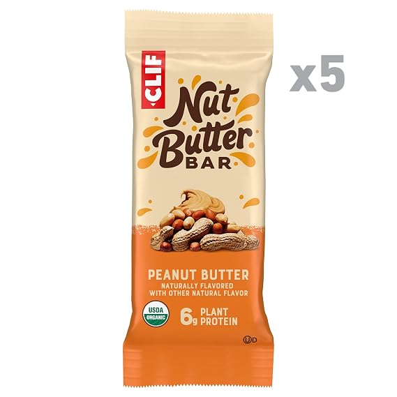 CLIF Nut Butter Bar - Peanut Butter - Energy Snack Bars - Non-GMO - USDA Organic - Plant Based - Low Glycemic - 1.76 oz. (5 Pack) | USDA Organic, 6g Protein, Non-GMO, Plant-Based, No Artificial Flavors, No High Fructose Corn Syrup, Peanut Butter Filled Bars