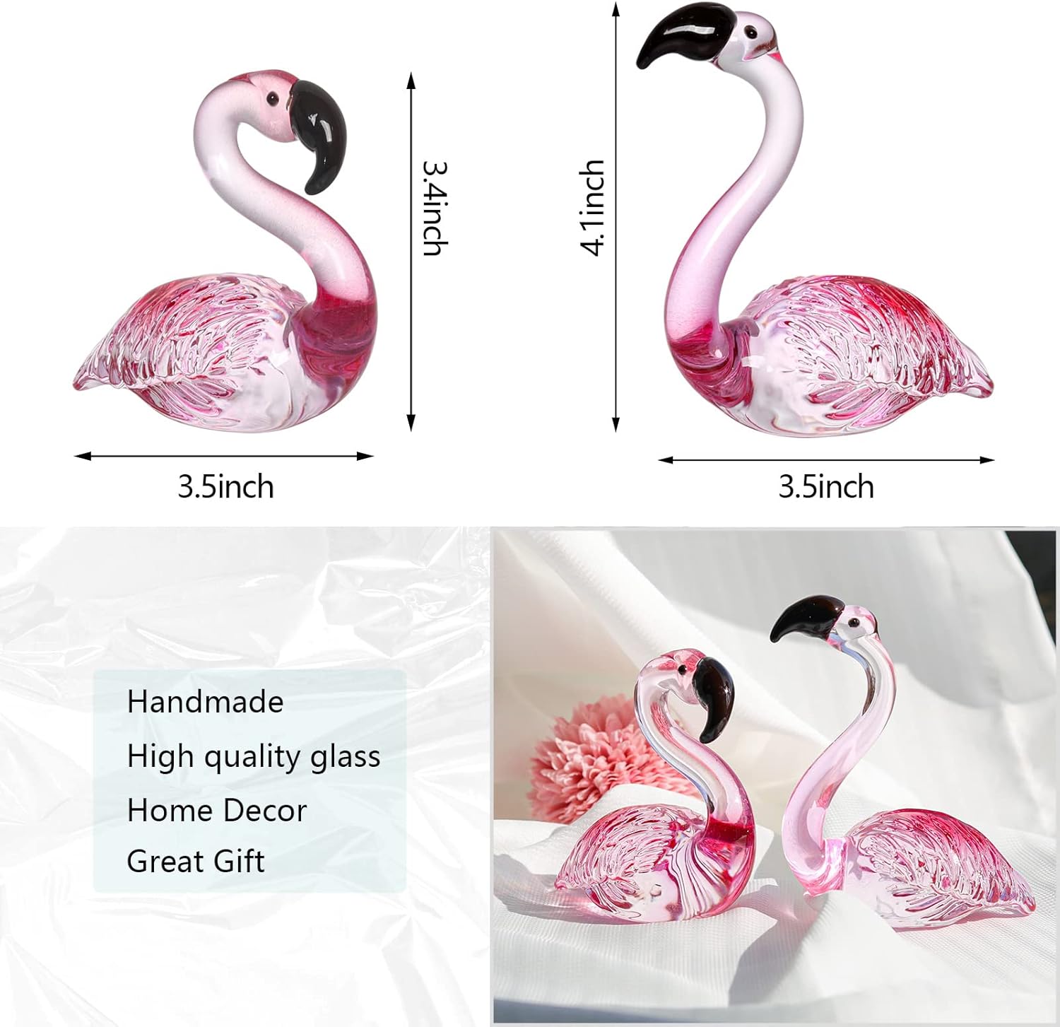 LONGWIN Handmade Art Glass Flamingo Figurines 2 Pcs/Pair Hand Blown Glass Flamingo Animal Sculpture Collectible Figurines Home and Wedding Decor - Image 5