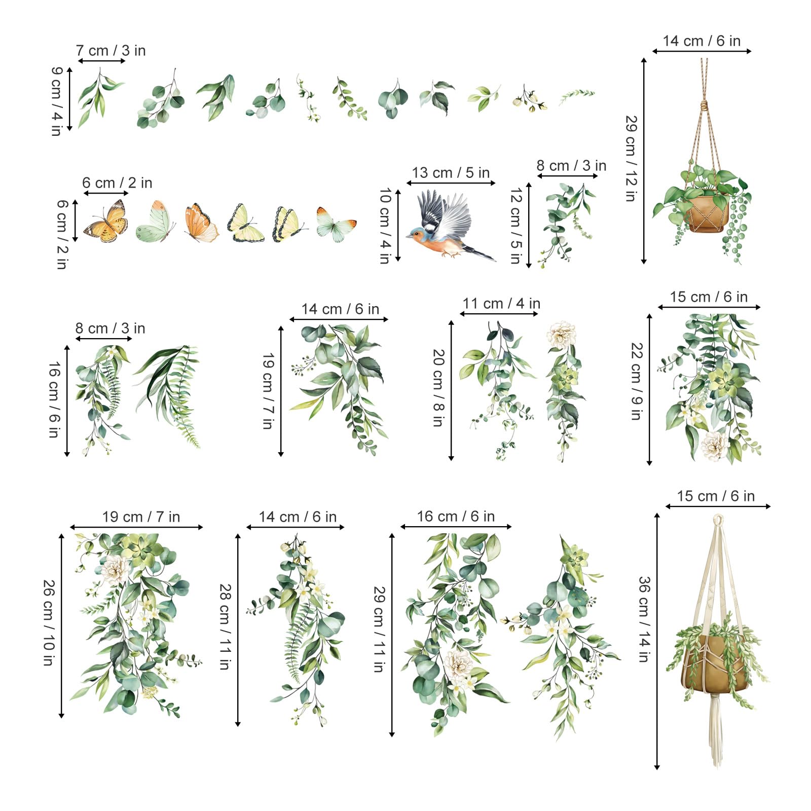 decalmile Autocollants Fenêtre Feuilles Verts Plantes Été Anti-Collision Stickers Fleur Pendaison Vigne Oiseaux Stickers Vitre Anti-Adhésifs Fenêtre Porte Cuisine Décalques