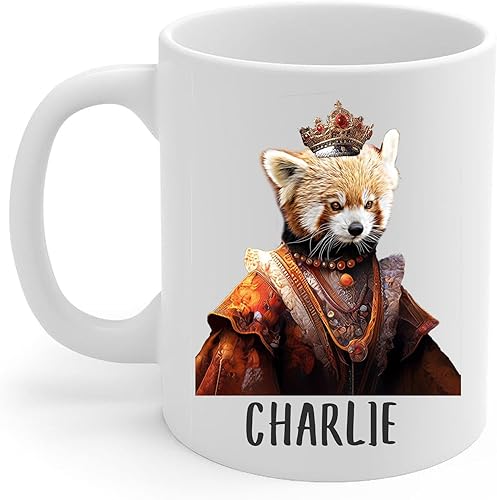 Taza de café con nombre personalizado de panda menor rojo renacentista, taza de cerámica blanca, 11 onzas, regalos para amantes de los animales Taza de café con nombre personalizado de panda menor rojo renacentista, taza de cerámica blanca, 11 onzas, regalos para amantes de los animales