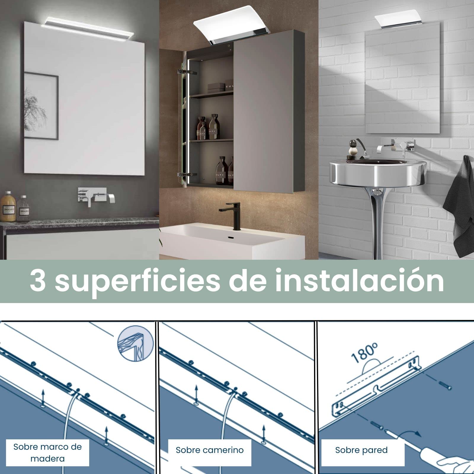 Aplike - Aplique LED para Espejo de Baño - Luz Blanca Fría (5700K) - 12.9 x 7.3 x 50cm | Modelo Apolo