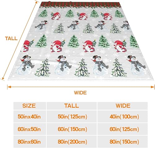 Miniatura 5 de JOOCAR Manta de Navidad de invierno, nieve, árbol de Navidad, gnomo y muñeco de nieve, manta de lana cuadriculada roja y verde, manta cálida para