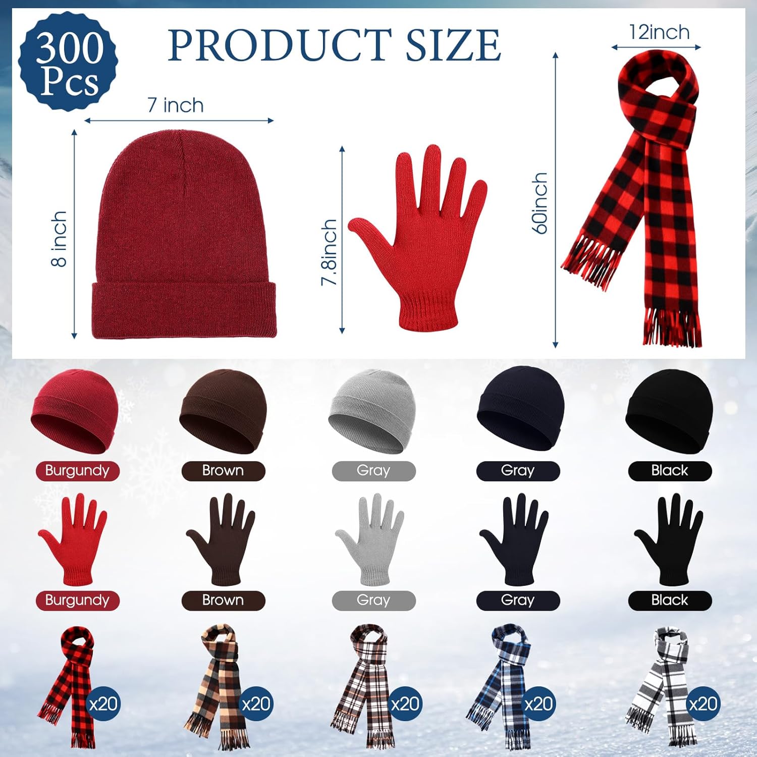 Cuffbow Unisex Winter Accessory Set Adults Winter Kit Included Scarves Warm Beanie Hats Knitted Gloves