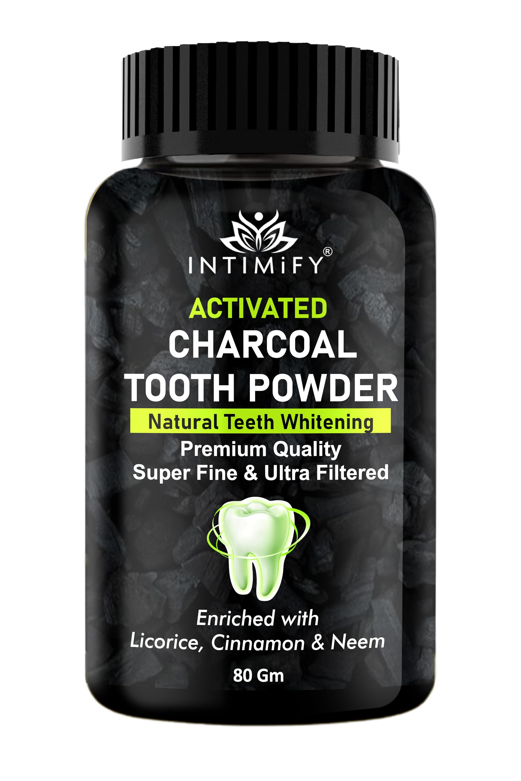 INTIMIFY Charcoal Teeth Whitening Powder, Yellow Teeth, Bad Breath, Stain Remover, Suitable For All Type Teeth - 80 Gms
