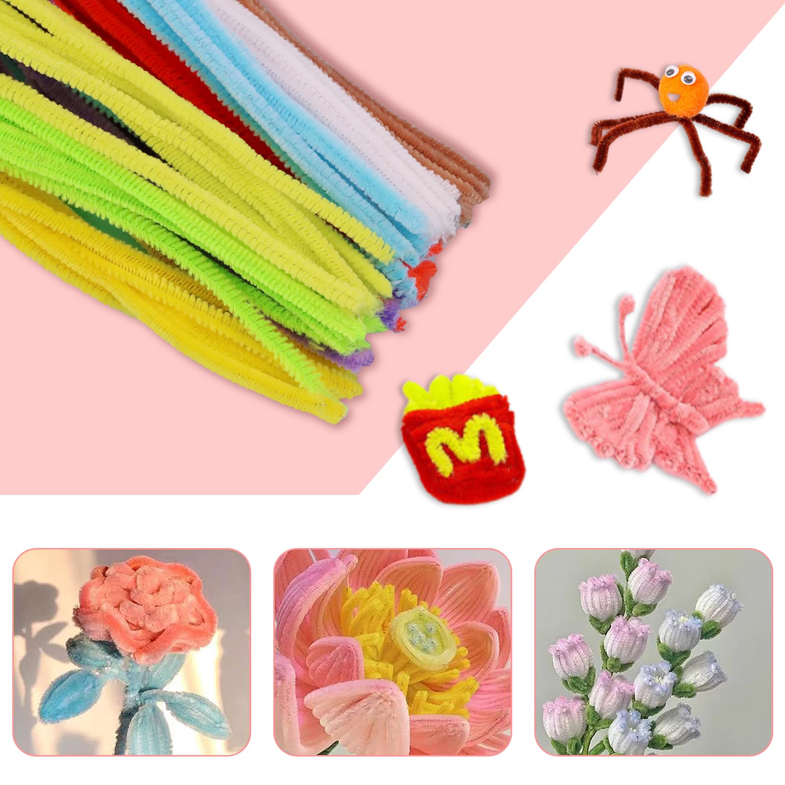 300Pcs Glitter Pipe Cleaners, Flexible Pipecleaners Craft Supplies, Stems Metallic Sparkle Pipe Cleaner - Image 4